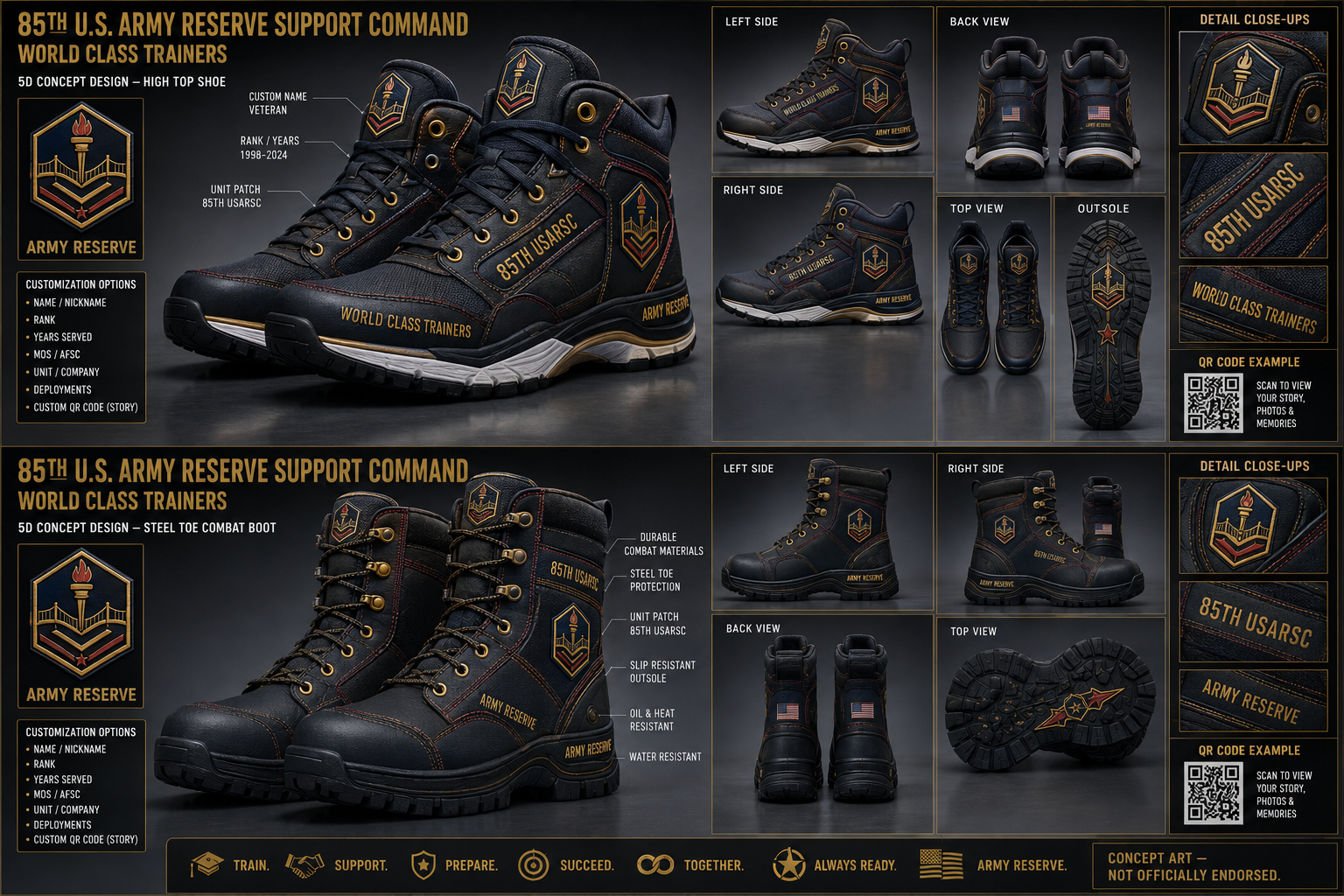 85th U.S. Army Reserve Support Command footwear concept