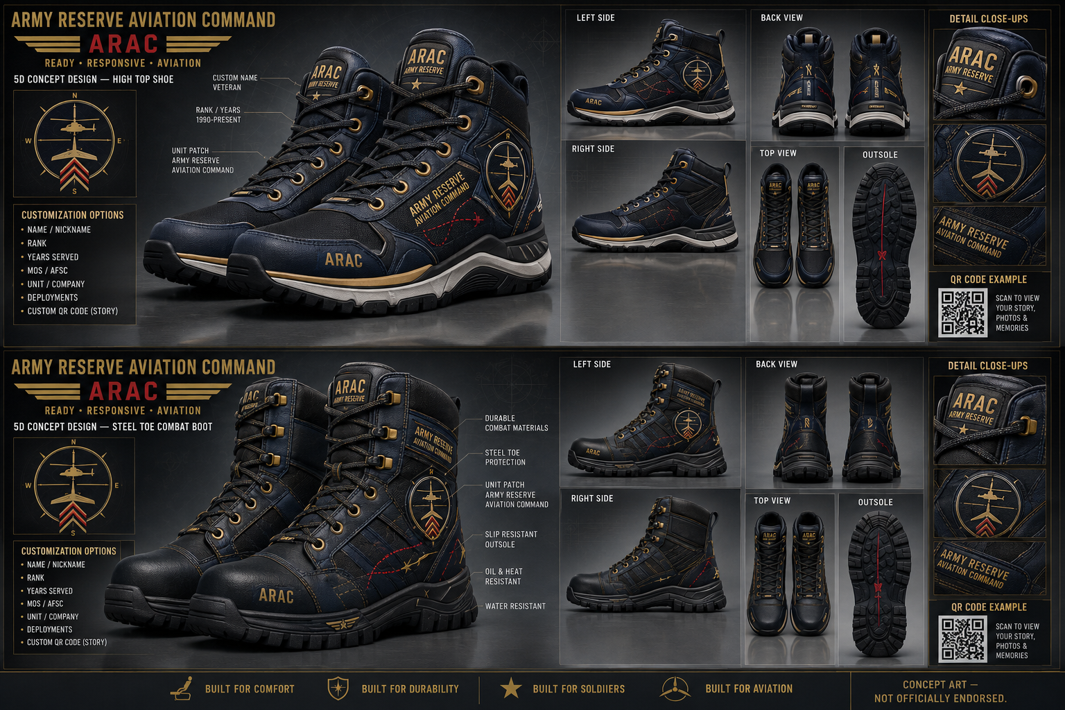 Army Reserve Aviation Command footwear concept